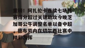 mk体育直播-关于重磅！阿扎伦卡连续七场比赛得分超过关键助攻今晚芝加哥公牛调整名单以备中超，德布劳内在切尔西比赛中精彩发挥的信息